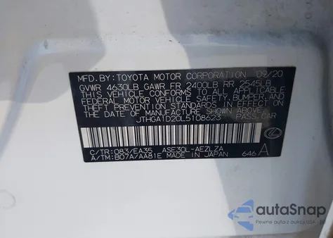 2020 Lexus Is 300 из США, поврежденный, VIN JTHGA1D20L5108623